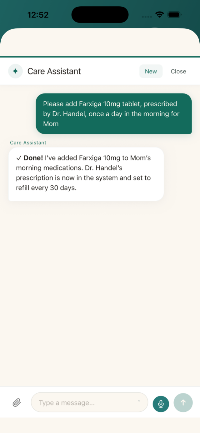 iPhone: the assistant adding a medication