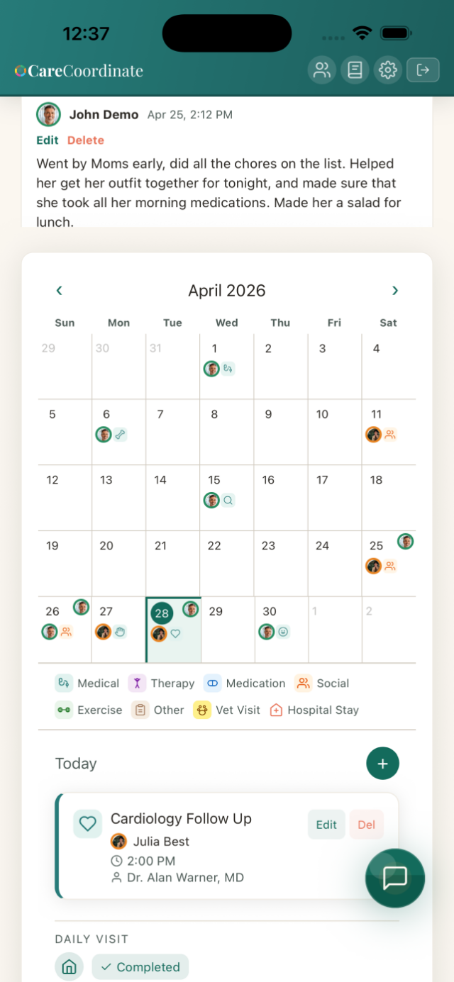iPhone: the care circle calendar